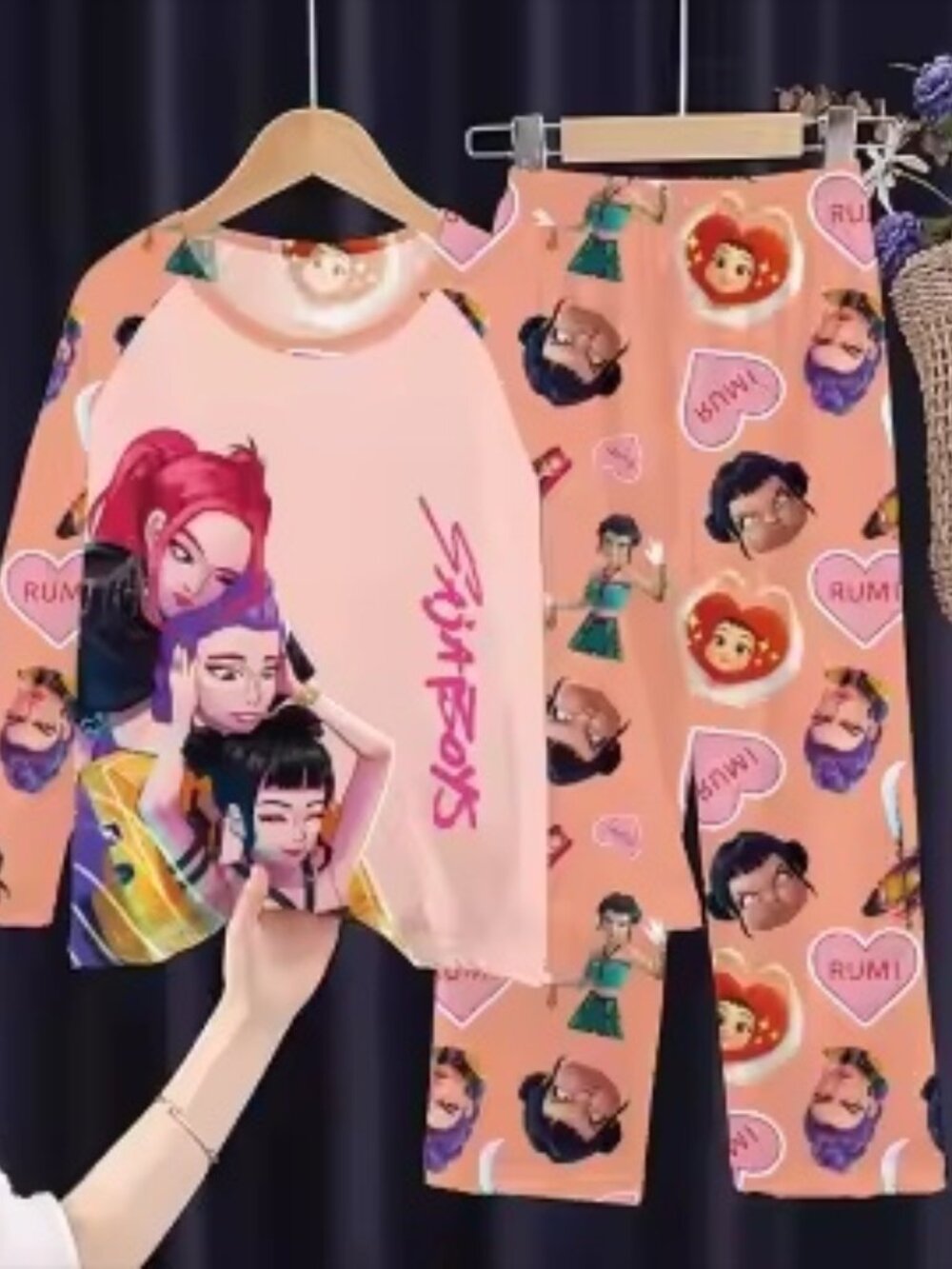 Girls Pink K-Pop Cartoon Pajama Set Long Sleeve 2-Piece